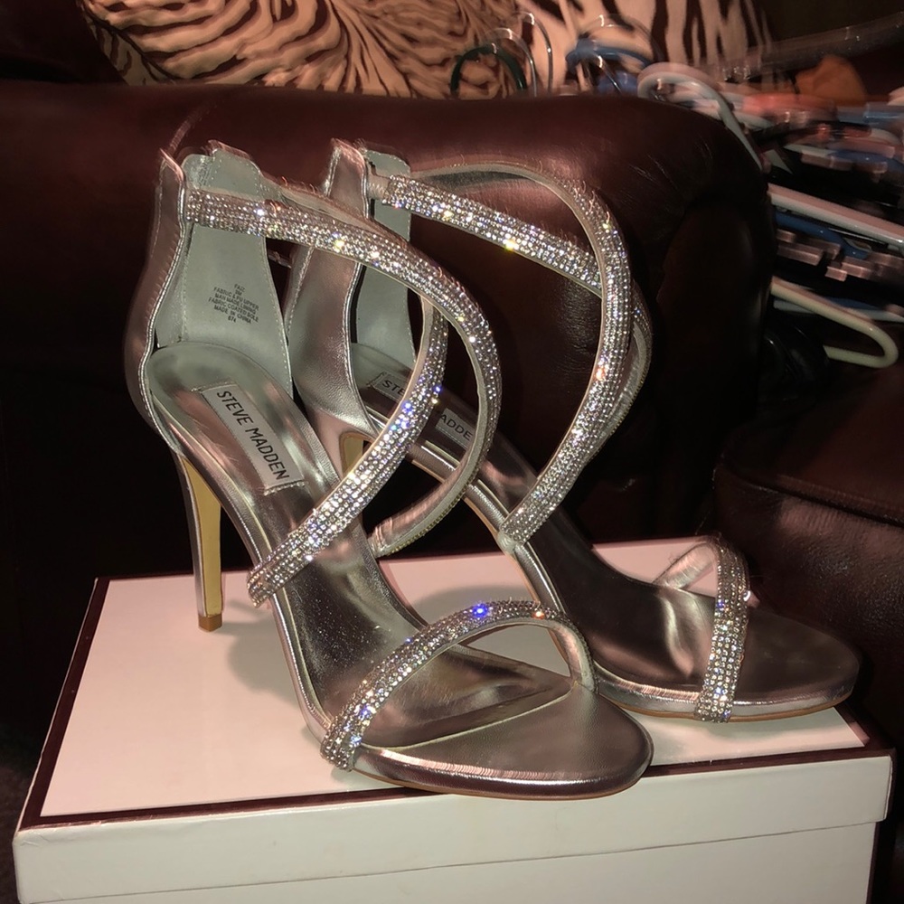 Silver diamond strappy heels